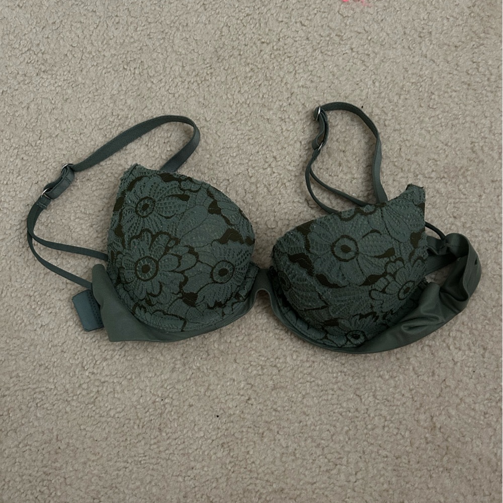 Aerie Green Floral Lace Push-up Bra